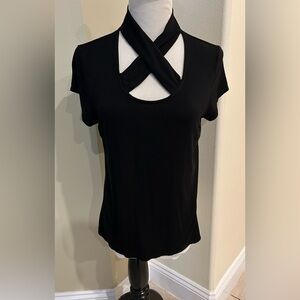 Cable & Gauge Black Cross-Neck Short Sleeve Tee